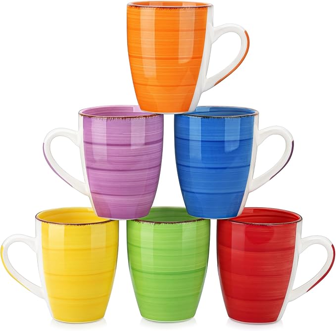 vancasso Bonita 16 Oz Large Coffee Mugs Set of 6, Ceramic Coffee Cups for Cappuccino, Latte, Tea, Cocoa, Warm Color