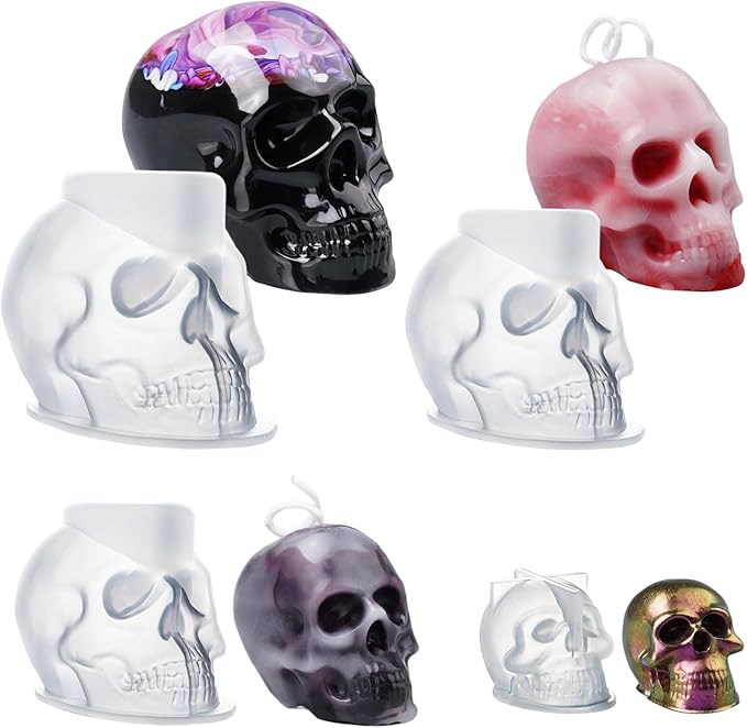 LET'S RESIN 3D Skull Resin Molds, 4 Sizes Set of Skull Silicone Molds for Epoxy Resin, Candle Wax, Soap, Clay, Key Chain Casting, Ideal Halloween Home Decoration and Gifts