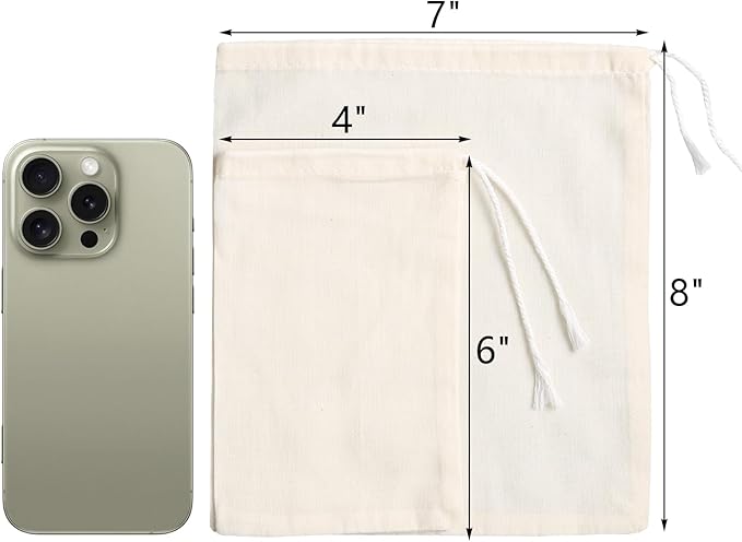 Eketirry Spice Bags, 20pcs Reusable Empty Tea Bags, Muslin Strainer Bags, Soup Bags for Cooking, Natural Cotton Fine Mesh Cheesecloth Bags for Cold Brew Coffee(4 x6" &7 x8")