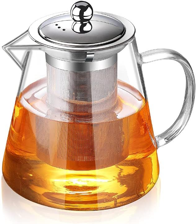 Glass Teapot with Infuser Tea Pot 32oz/43oz Tea Kettle Stovetop Safe Blooming and Loose Leaf Tea Maker Set (32oz/ 950ml)