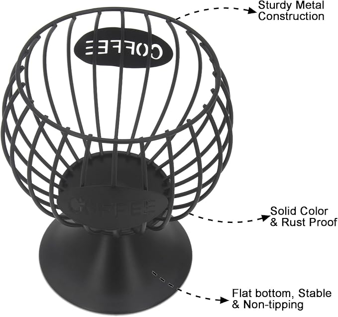 K Cup Holder and Pod Storage Organizer for Counter - Metal Basket for Keuring Pods, Coffee Bar Decor, Capsule and Creamer Organizer - Black