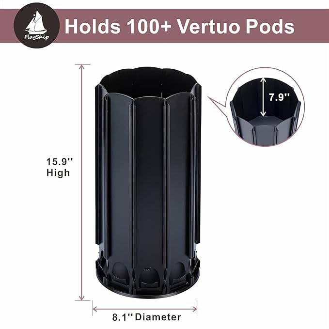 FlagShip for Nespresso Pod Holder Coffee Pod Carousel for Vertuo Pod Storage with Extra Space 360° Silent Rolling (100+ Pods Capacity)