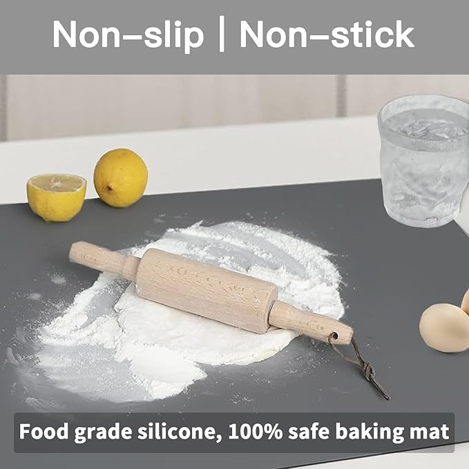 2MM Extra Thick Silicone Mats for Kitchen Counter, 23.6" x15.7" Non-Slip Waterproof Large Countertop Protector Mat, Heat Resistant Mat, Washable Silicone Craft Mat, Placemat, Baking Mat, Black