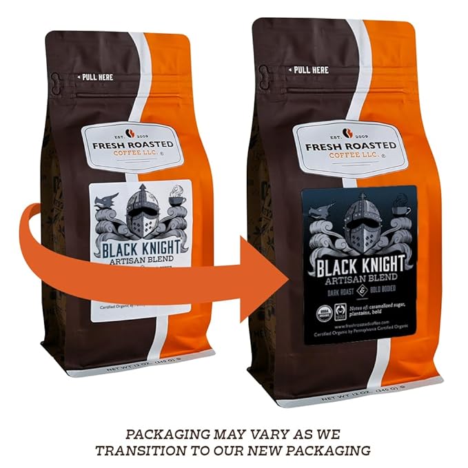 Fresh Roasted Coffee, Organic Black Knight | USDA Organic, Kosher | Dark Roast 2 lb (32 oz) Whole Bean