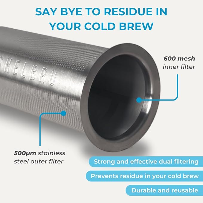 Cold Brew Coffee Maker Set (Brewer & Carafe), Up to 12 Servings of Concentrate, Reusable Stainless Steel Dual Filter, Durable Borosilicate Glass & Spill-Proof Pouring Spout, 16.9 fl oz / 500ml