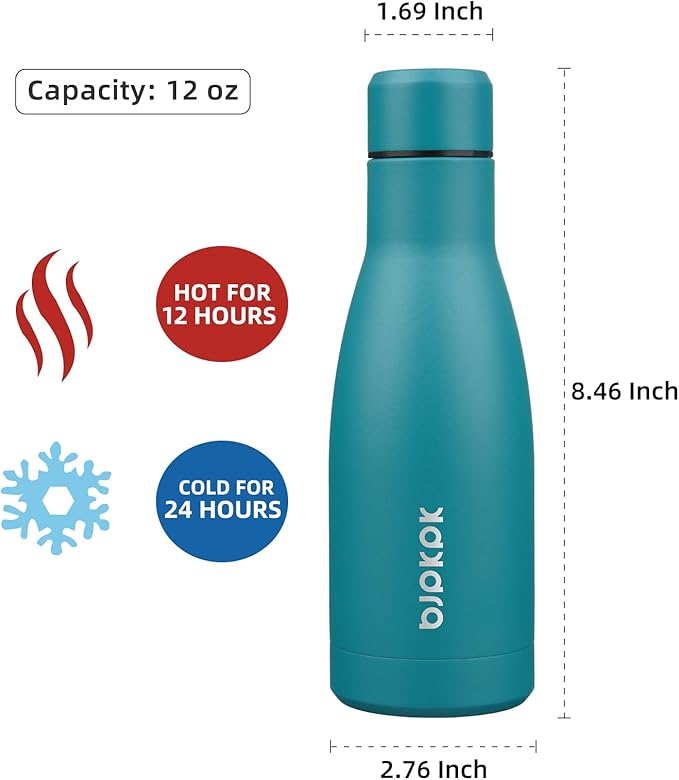 BJPKPK 12oz Water Bottles Stainless Steel Double Wall Vacuum Insulated Small Water Bottles for Travel,Lake Blue