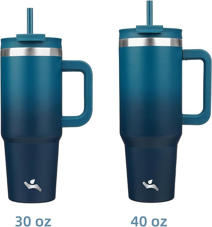 40 oz Tumbler with Handle and 2 Straws,2 in 1 Lid Insulated Water Bottle Stainless Steel Travel Coffee Mug,Indigo Black