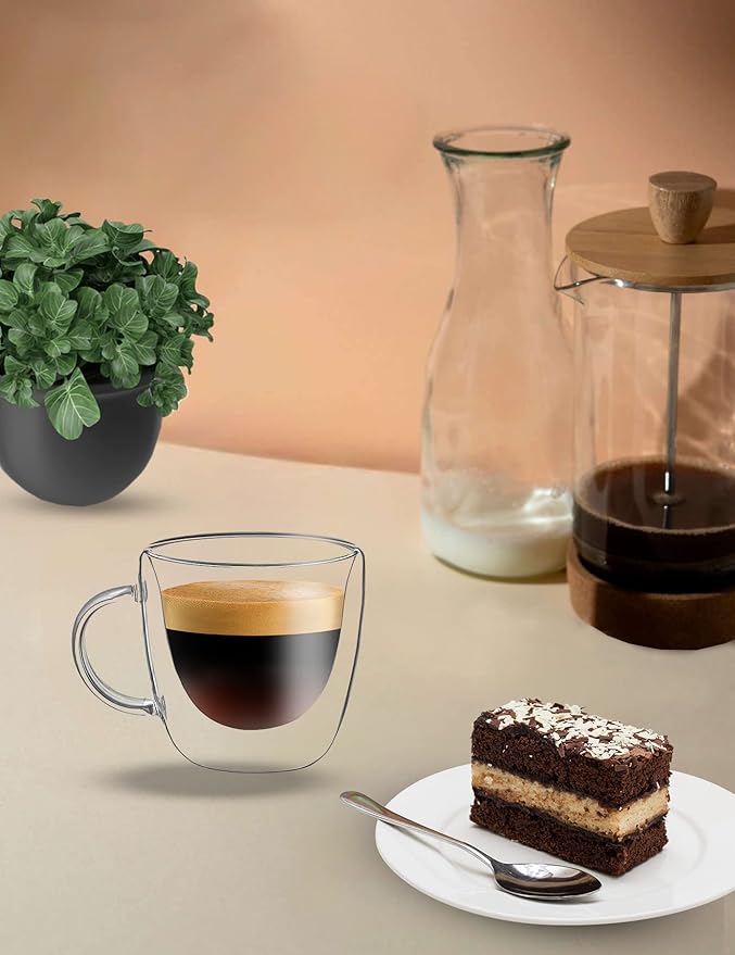 Red Rocks Double Wall Insulated Espresso Cups – Set of 2 4 Oz Double Walled Glass Coffee Mugs with Handles – Lead-Free Borosilicate Glass Espresso Cups – Thermal Clear Glass Cups for Home, Bar