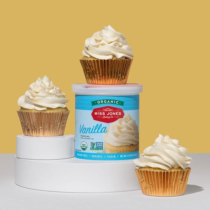 Miss Jones Baking Organic Buttercream Frosting, Perfect for Icing and Decorating, Vegan-Friendly: Vanilla (Pack of 2)