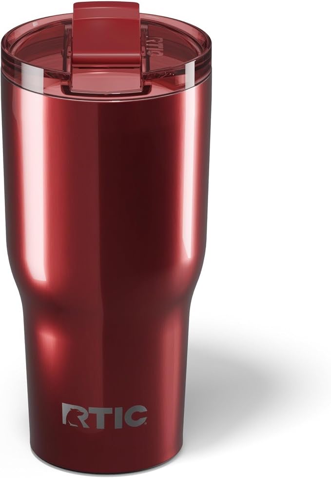 RTIC 30oz Essential Tumbler with Lid, Insulated, Stainless Steel, Metal, Double Wall Vacuum-Insulation, Ceramic Lined, Travel Cup for Iced Coffee, Tea, Hot and Cold Drink, Black Cherry Metallic