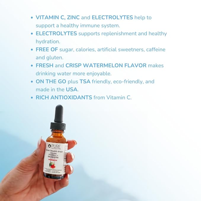 Pure Inventions - Watermelon Water Infusion Drops - Antioxidants, Vitamin C & Electrolytes - Health & Wellness Drink - Immunity Support -Sugar Free, Zero Calorie, No Artificial Sweeteners -30 Servings