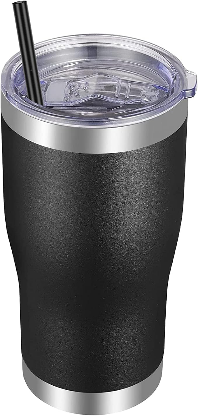 VEGOND 20oz Tumbler Stainless Steel Tumbler Cup with Lid And Straw Vacuum Insulated Double Wall Travel Coffee Mug(Black 1 Pack)