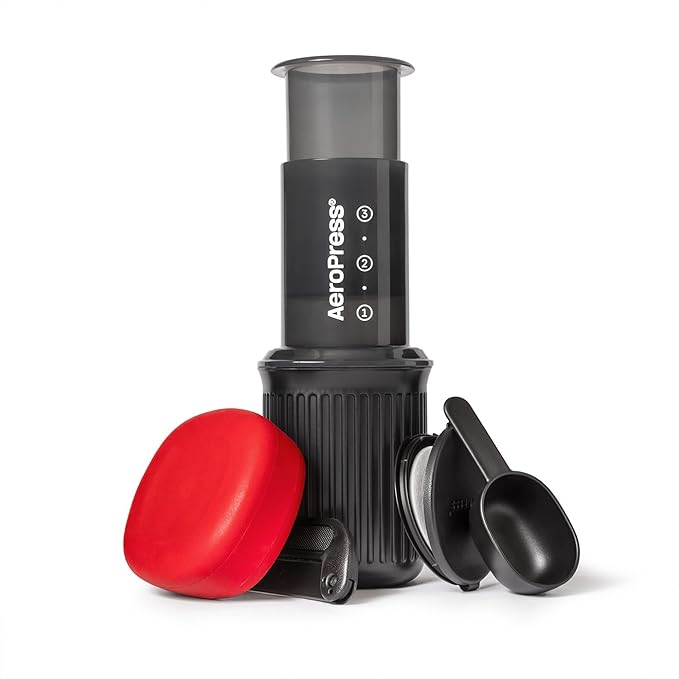 AeroPress Go Travel Coffee Press Kit - 3 in 1 brew method combines French Press, Pourover, Espresso - Full bodied coffee without grit or bitterness - Small portable coffee maker for camping & travel