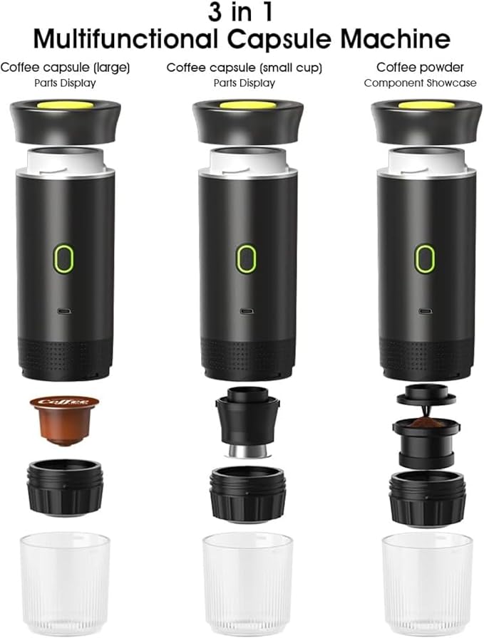 Esprova Portable Espresso Machine, Portable Electric Coffee Maker for Travel Camping, 3-in-1 Self-Heating Espresso Maker, Compatible with Ground Coffee and Capsules, Compact Lightweight (Grey)