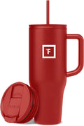 IRON °FLASK Co-Pilot Insulated Mug w/Straw & Flip Cap Lids - Cup Holder Bottle for Hot, Cold Drink - Leak-Proof- Water, Coffee Portable Travel Tumbler - Fire Red, 40 Oz