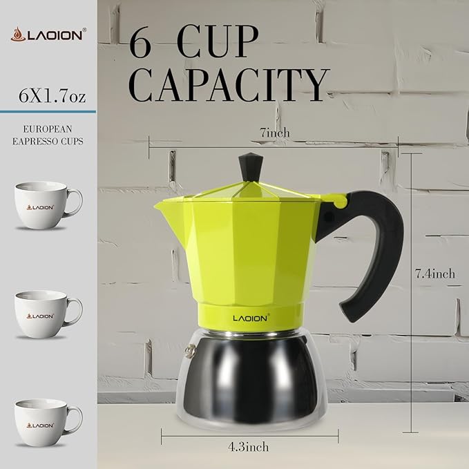 Stovetop Espresso Maker, 6Cup Moka Pot, Espresso Machine Compatible with Induction Cooktops, 300ml Stainless Steel & Aluminum Cuban Coffee Maker for Cafetera Cubana, Green