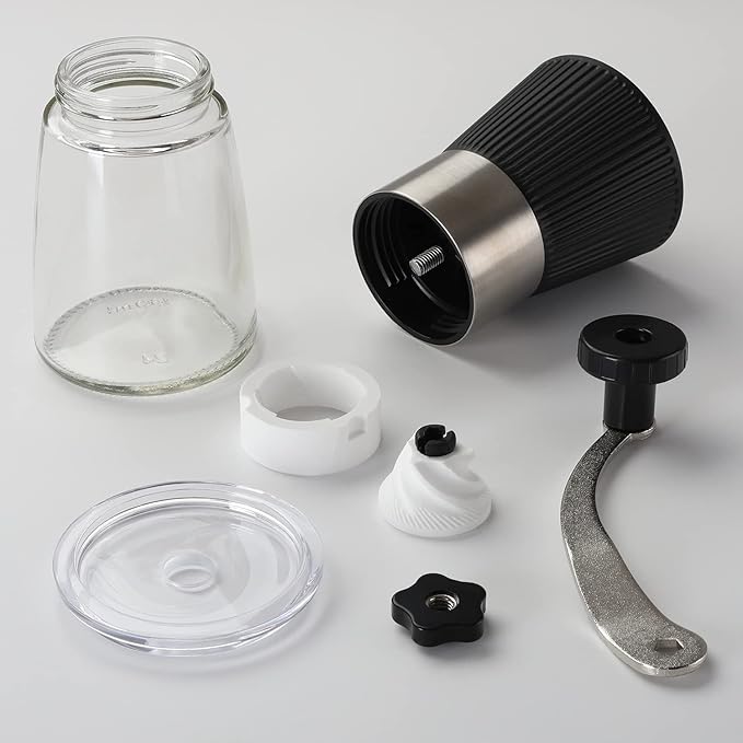 Manual Coffee Grinder, Hand Grinder Coffee Mill with Adjustable Conical Ceramic Burr for Aeropress, Espresso, Filter, French Press, Coffee Beans Grinder - Capacity 160ml (Black)