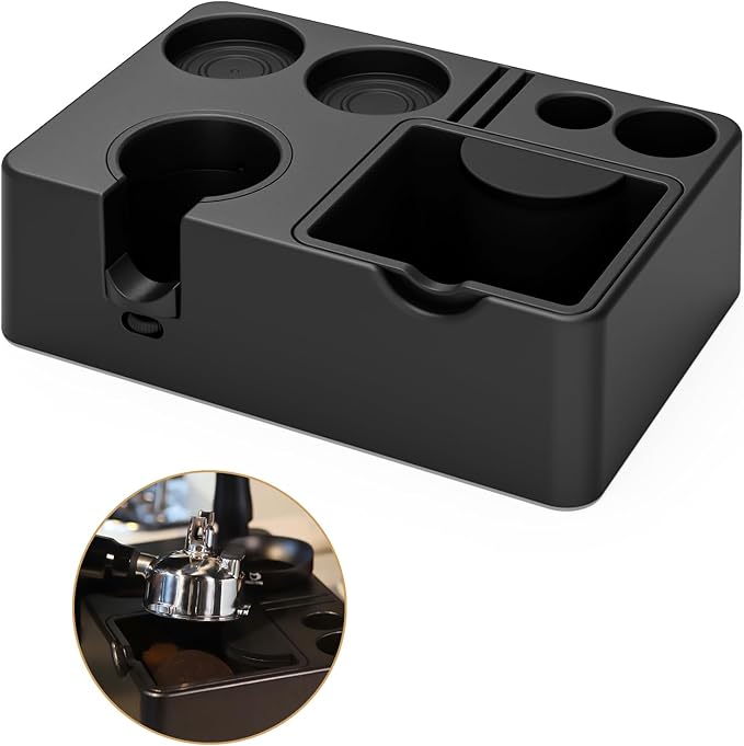 MEION Espresso Tamping Station, Detachable Espresso Knock Box and Tamp Station, 10 in 1 Espresso Organizer Fits 51, 54, 58MM Espresso Tamper, Portafilter, Distributor Puck Screen Espresso Accessories
