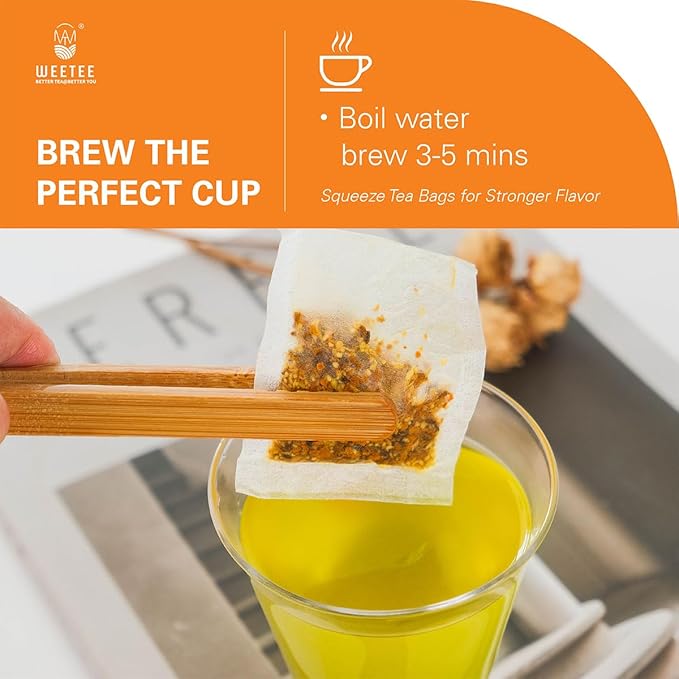 WT WEETEE Turmeric Ginger Tea Bags, 100% Pure Turmeric and Ginger Root Herbal Blend Savory & Spicy, Natural Caffeine-free Spice Tea