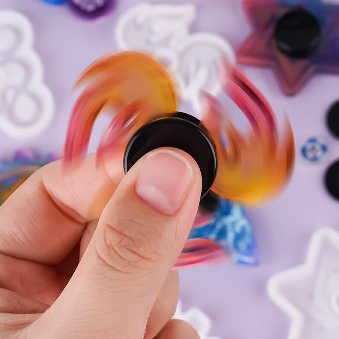 NiArt Fidget Finger Spinner DIY Epoxy Resin Casting Silicone Mold Kit 5 Molds with 10 Bearings Set, Stress Reliever Hand Fidget Toy Gift for Kids and Adults Art Crafts Home Decorations Jewelry (Set A)