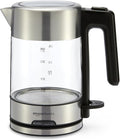 Amazon Basics Electric Kettle with Glass Carafe for Tea and Coffee, BPA-Free, Fast Boiling, Auto Shut-Off, 1.1 Quarts, 1500W, Glass and Steel