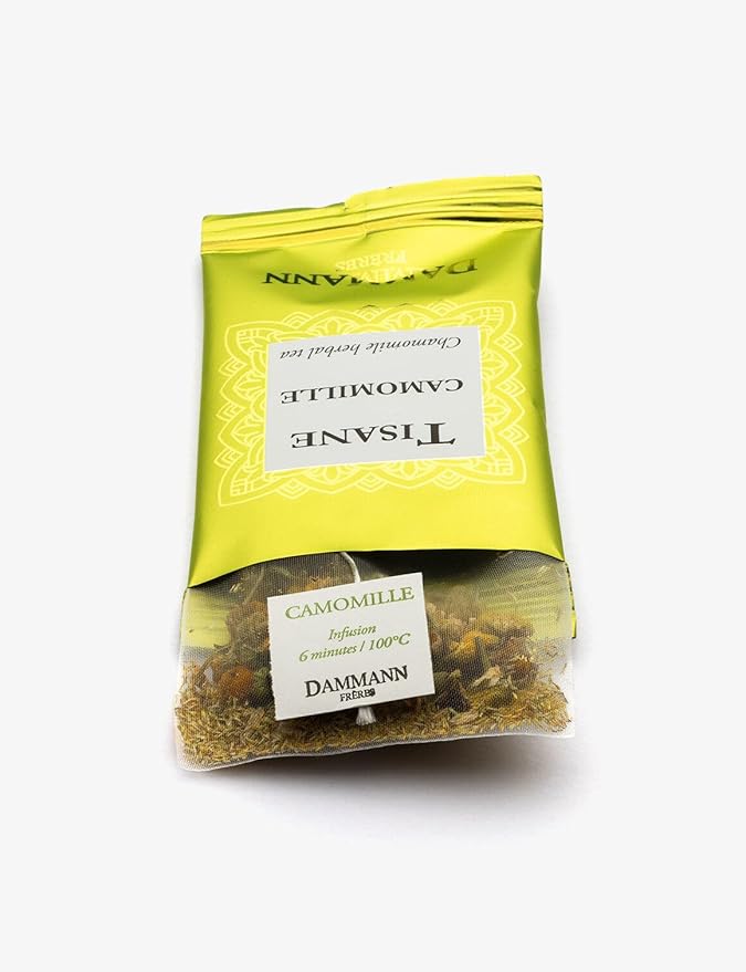 Dammann Freres Sachets, Chamomile Tea Bags, Premium Gourmet French Herbal Tea, Individually Wrapped, 21 Count (Single Pack)
