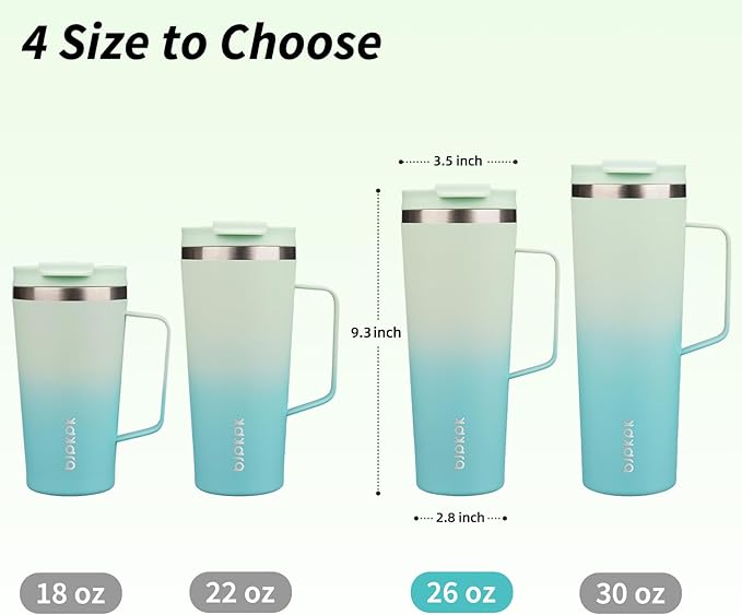 BJPKPK Insulated Tumbler with Handle, 26oz Insulated Tumblers with Lid and Straw, Stainless Steel Metal Water Bottles, Coffee Travel Mugs, Cups, Mint