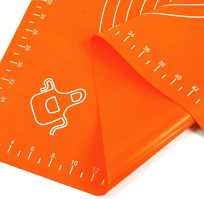 Silicone Baking Mat for Rolling Pastry Dough with Measurements, 25.6 x 17.7 BPA Free Non stick and Non Slip Orange Table Sheet Baking Supplies for Bake Pizza Cake