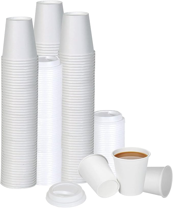 Smygoods White Disposable Paper Coffee Cups with Lids (8 OZ, 50 Count) For Hot Beverages, Tea, Espresso, Cocoa - To Go Drink Containers, Café & Office