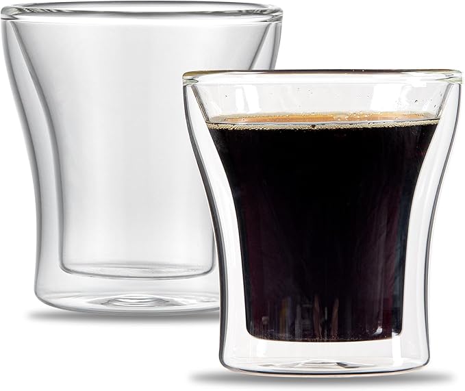 Restaurantware-Forma Professional 3.4 oz Double Wall Shot Glasses, 12 Insulated Espresso Cups - Dishwashable, Reusable, Clear Glass Coffee Cups, Freezable, For Hot Or Cold Beverages