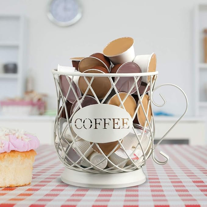 TreeLen Coffee Pod Capsule Storage Holder for 35 K Cups Capacity K Cup Holder K Cup Organizer for Counter Coffee Bar and Coffee Table - White