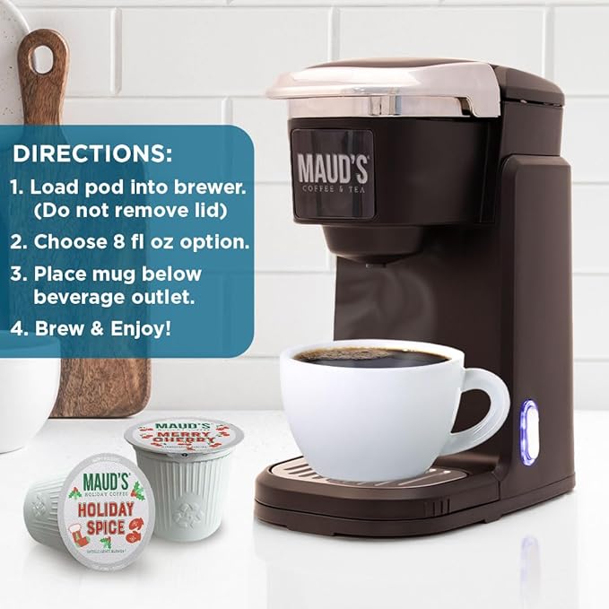 Maud's Holiday Blend Coffee Pods Variety Pack, 42 ct, 6 Assorted Flavors, Medium Roast Coffee in Recyclable Single Serve Pods – 100% Arabica Coffee, Compatible with Keurig K Cups Maker