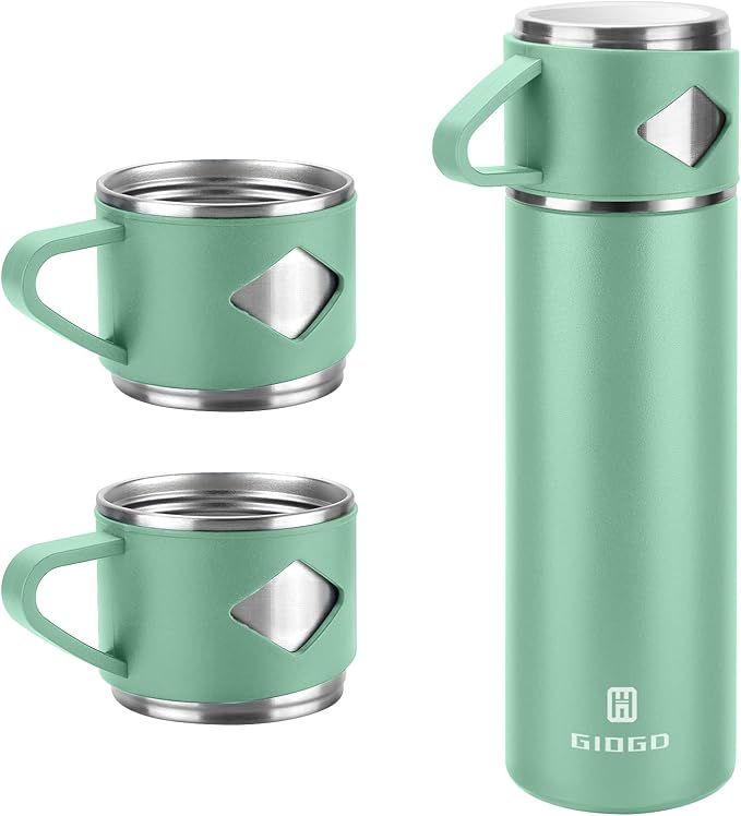 Stainless Steel Thermo 700ml/23.7oz Vacuum Insulated Bottle with Cup for Coffee Hot drink and Cold drink water flask.(Green,Set)