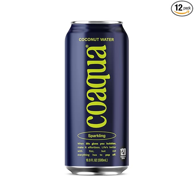 Coaqua Sparkling Coconut Water, 12 Pack, Natural Electrolytes for Hydration, Refreshing Sparkling Electrolyte Drink, Pure Coconut Water Not from Concentrate, Fat Free, 16.9 Fl Oz Cans
