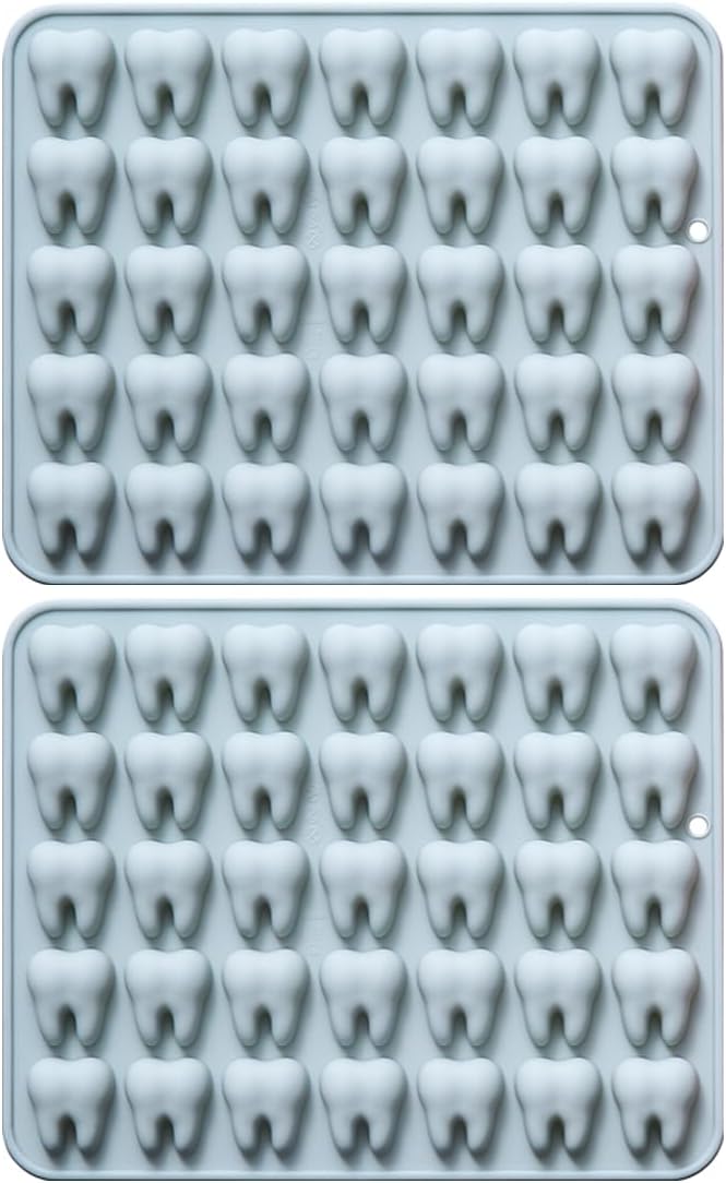 Unique Tooth Shape Candy, Chocolate Silicone Molds Set, 70 Cavity, Non Stick Mold for Gummy, Cupcake Topper, Snack, Biscuit, Handmade Diy, 2 Count, Blue