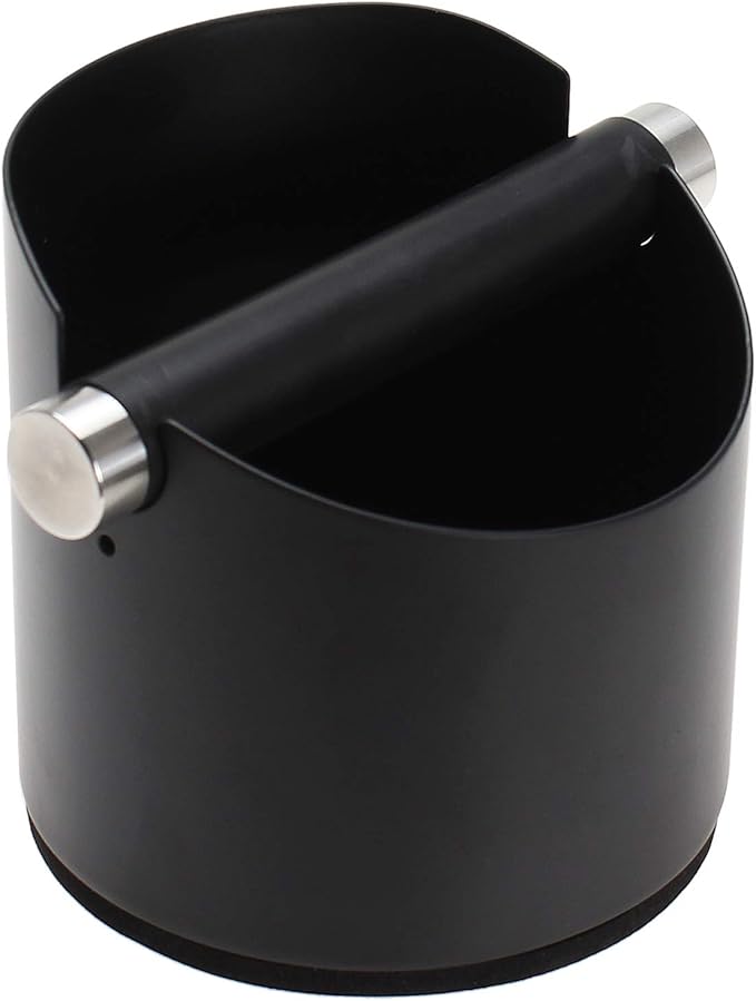 Espresso Knock Box, Stainless Steel Coffee Grounds Knock Box, With Removable Knock Bar and Non-Slip Rubber Base (Black)