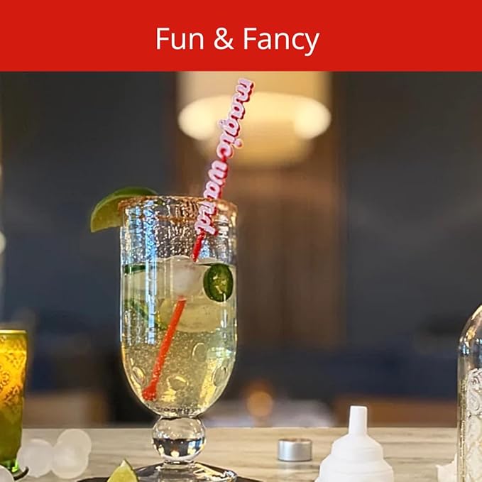 Elixir Mixer Cocktail Stirrers, Drink Stirring Swizzle Sticks, Colorful Words, Set of 6