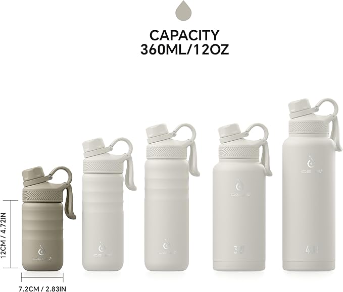 IDEUS Insulated Water Bottle 12oz, Stainless Steel Insulated Water Bottle For School, Insulated Bottles With Straws Leakproof, Vacuum Double Wall Water Bottles For Boys And Girls With 2 Lids, BPA Free