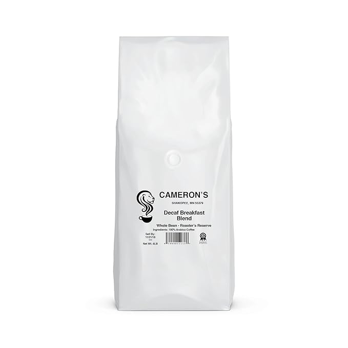 Cameron's Coffee Roasted Whole Bean Coffee, Decaf Breakfast Blend, 4 Pound