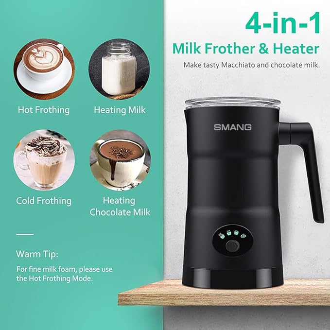 Electric Milk Frother, 4 in 1 Milk Steamer, 11.8oz/350ml Automatic Warm and Cold Foam Maker, Milk Warmer for Latte, Cappuccinos, Macchiato, Hot Chocolate, Coffee, Matte Black