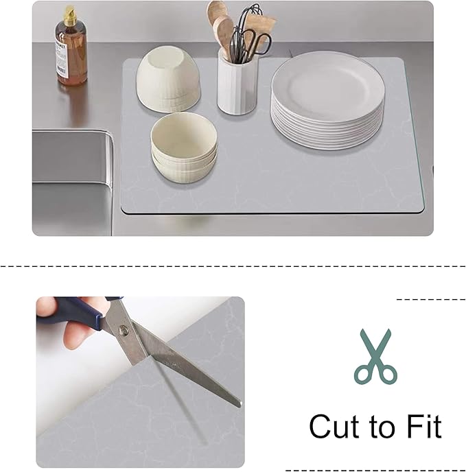 Coffee Maker Mat for Countertops, Coffee Bar Accessories Fit Under Coffee Machine Mat, 19"x12" Rubber Backed Coffee Pots, Table Mat Under Appliance, Dish Drying Mat, Marble Gray for Kitchen Counter