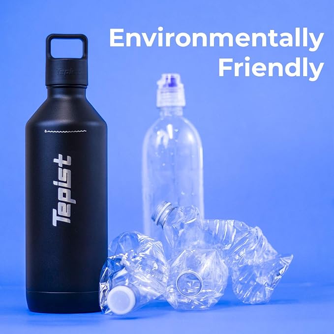 ThirtyO 30oz Stainless Steel Bottle Compatible with Sodastream Machines | Powder Coated Black | Vacuum Sealed | Double Walled | Leak-Proof | Easy to Carry | Reusable Bottle