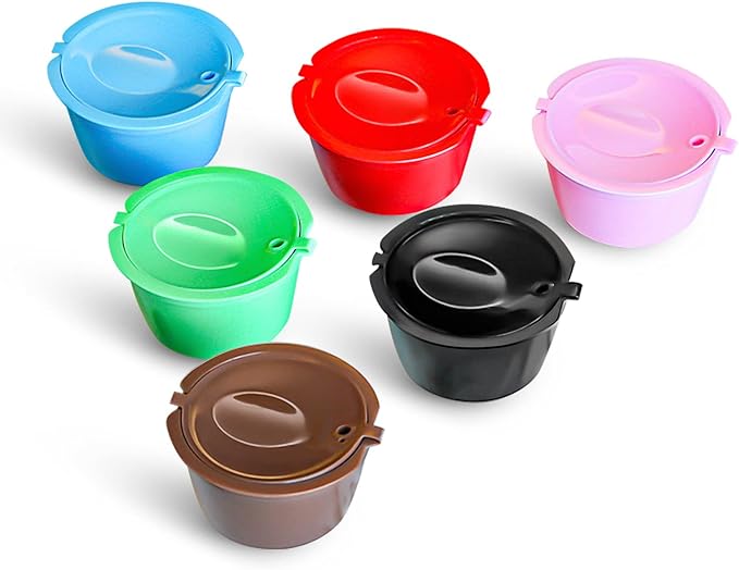 BRBHOM Colorful Dol*e Gu*to Refillable Capsules Pods,6 Refillable Coffee Capsule Reusable Coffee Filter Compatiable with Dol*e G*sto(6 Pcs colorful）