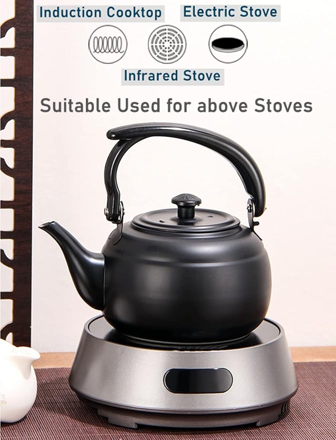 50 oz/1500ml Stainless Steel Steeping Teapot with Infuser for Loose Leaf Tea, Metal Tea Steeper Pot Coffee Water Kettle for Stovetop, Tea Maker for Hotels, Restaurant, Home, Kitchen, Black