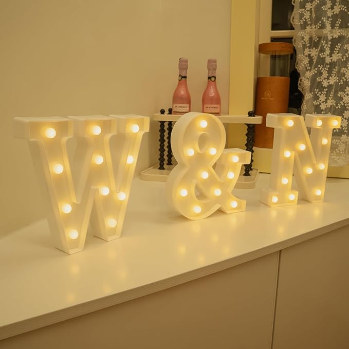 Foaky LED Letter Lights Sign Marquee Light Up Letters Sign for Night Light Wedding/Birthday Party Battery Powered Christmas Lamp Home Bar Decoration(N)