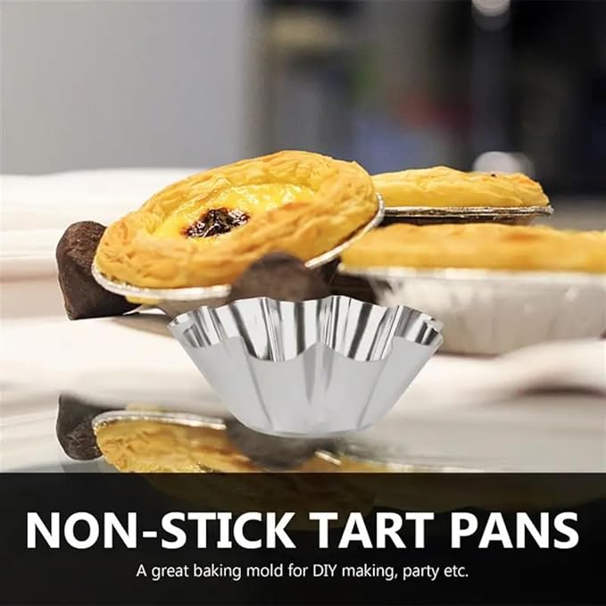 12 Pcs Stainless Steel Tart Pans - Non-Stick Flower Cookie Cutters Mold for Baking - Flower and Round Muffin Cups - Cupcake Mold for Kitchen