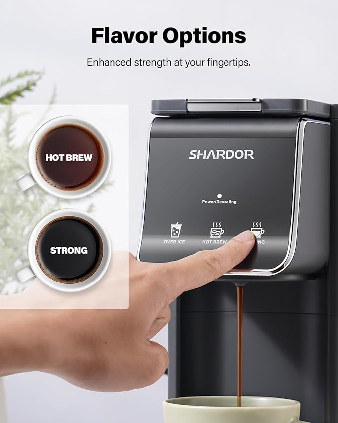 SHARDOR Hot & Iced Coffee Maker, K Cup Coffee Maker Compatible with Ground Coffee, Single Serve Coffee Machine with Bold Setting, Reusable Filter, Travel Mug Friendly, Compact Design, Grey