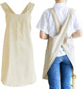 NEWGEM Japanese Linen Cross Back Cooking Aprons for Women Men with Pockets Cute for Baking Kitchen