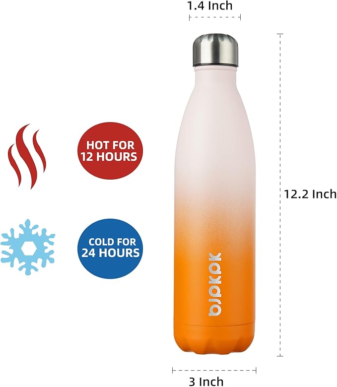 BJPKPK 25oz Insulated Stainless Steel Water Bottles,Sports Water Bottles Keep Cold for 24 Hours and Hot for 12 Hours,Coral