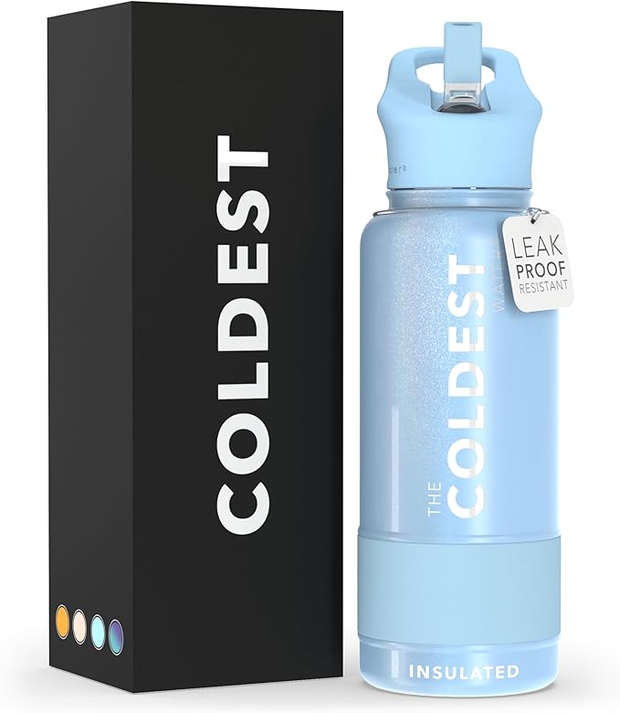 Coldest Insulated Water Bottle with Straw Lid - Stainless Steel Metal Insulated Bottle for Men & Women (Neptune Blue, 32 oz)